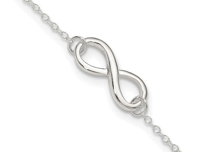 Sterling Silver Polished 10in Plus 1in. Ext. Infinity Symbol Anklet