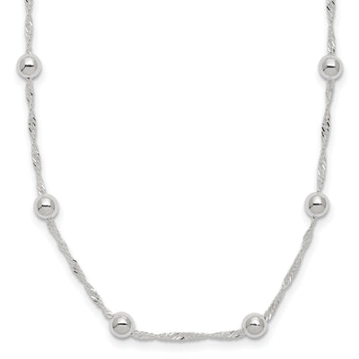 Sterling Silver Polished Beaded 18in Necklace