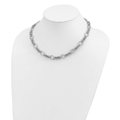Sterling Silver Rhod-plated Polished Textured Fancy Link Necklace