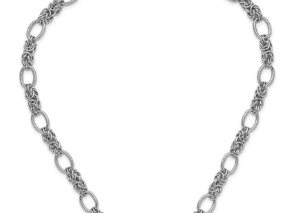 Sterling Silver Rhodium-plated Polished and Textured Necklace (Style QG3893-18)