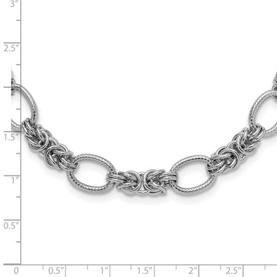Sterling Silver Rhod-plated Polished Textured Fancy Link Necklace