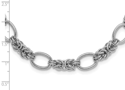 Sterling Silver Rhodium-plated Polished and Textured Necklace (Style QG3893-18)
