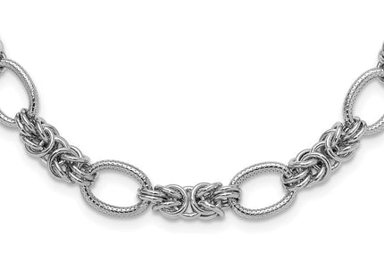 Sterling Silver Rhodium-plated Polished and Textured Necklace (Style QG3893-18)