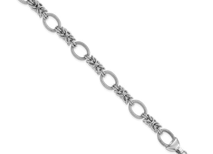 Sterling Silver Rhod-plated Polished Textured Fancy Link Necklace