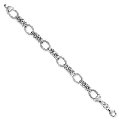 Sterling Silver Rhod-plated Polished Textured Fancy Link Necklace