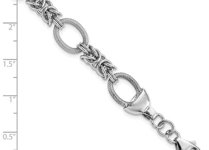Sterling Silver Rhod-plated Polished Textured Fancy Link Necklace