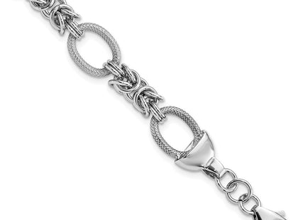 Sterling Silver Rhod-plated Polished Textured Fancy Link Necklace