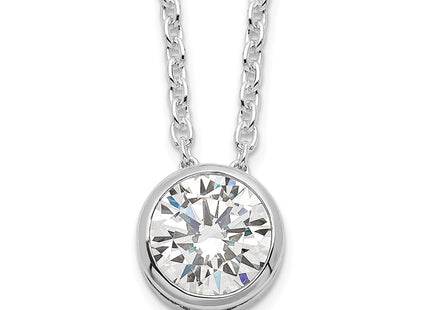 Sterling Silver Rhodium-plated Bezel CZ Necklace (Style QG39-18)