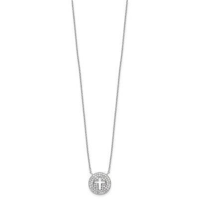 Sterling Silver 18in Rhodium-plated Polished CZ Cross Necklace