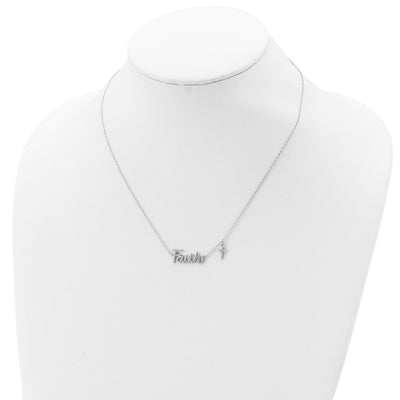 Sterling Silver Rhodium-plated FAITH w/CZ Cross Charm Necklace