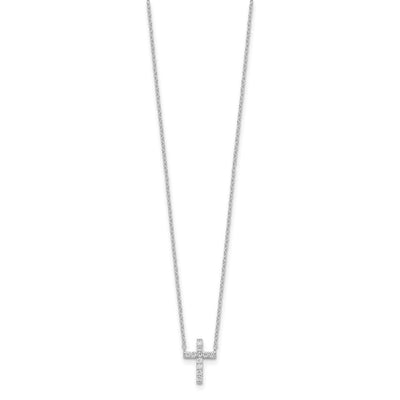Sterling Silver Rhodium-plated CZ Cross w/2in ext. Necklace