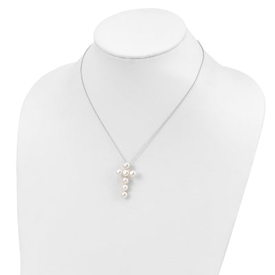 Sterling Silver Rhodium-plated White Button Freshwater Cultured Pearl Cross Necklace