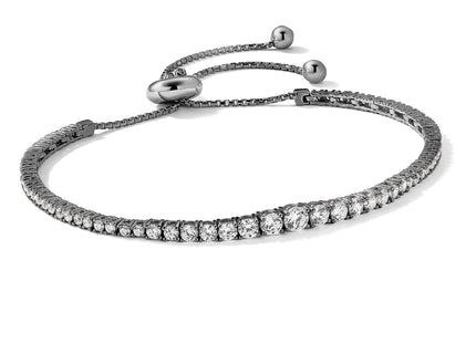 Sterling Shimmer Sterling Silver Black Rhodium-plated 67 Stone Graduated CZ Adjustable up to Bracelet