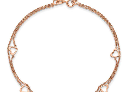 Sterling Silver Rose-tone Polished Heart 10in Plus 1in Anklet (Style QG4186-9)