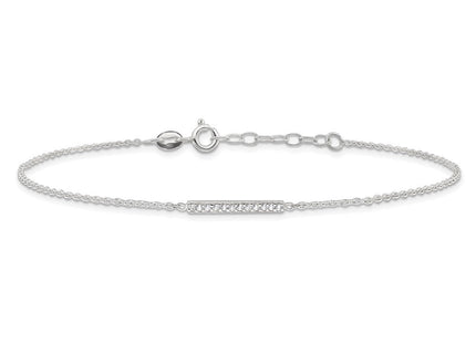 Sterling Silver Polished CZ Bar 10in Plus 1in Ext. Anklet