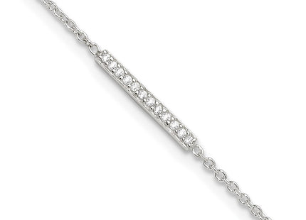 Sterling Silver Polished CZ Bar 10in Plus 1in Ext. Anklet