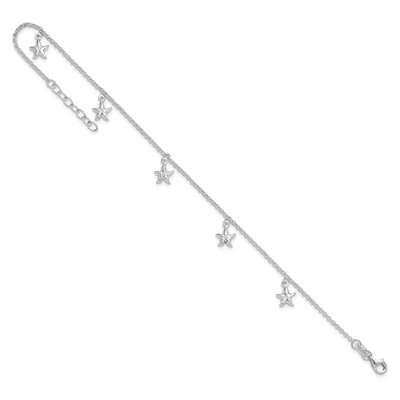 Sterling Silver Starfish Dangles Plus Ext. Anklet