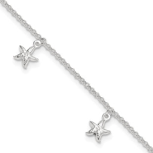 Sterling Silver Starfish Dangles Plus Ext. Anklet (Style QG4192-9)