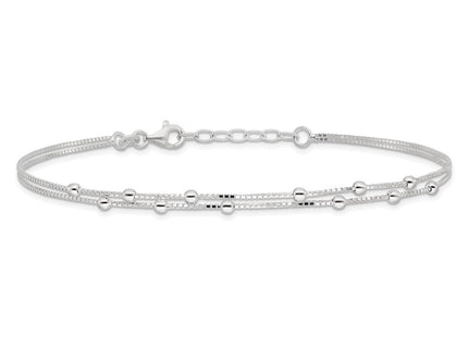 Sterling Silver Polished Beaded 2-strand Plus ext. Anklet (Style QG4196-9)