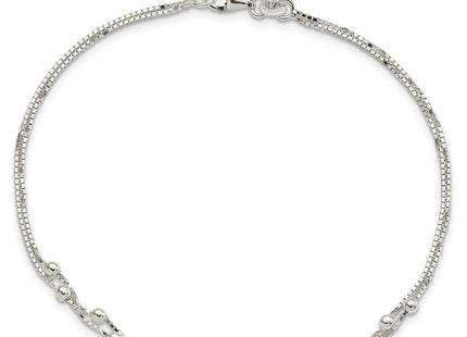 Sterling Silver Polished Beaded 2-strand Plus ext. Anklet (Style QG4196-9)