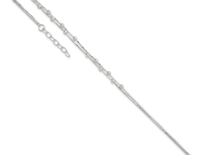 Sterling Silver Polished Beaded 2-strand Plus ext. Anklet (Style QG4196-9)