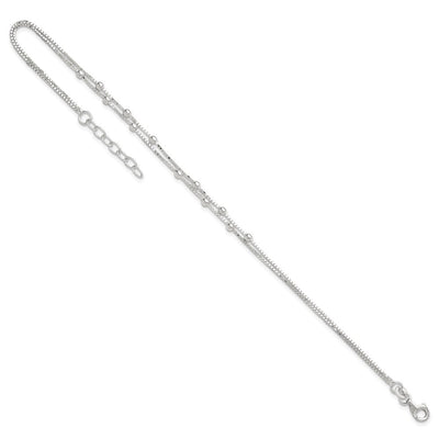 Sterling Silver Polished Beaded 2-strand Plus ext. Anklet