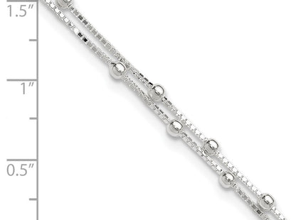 Sterling Silver Polished Beaded 2-strand Plus ext. Anklet (Style QG4196-9)