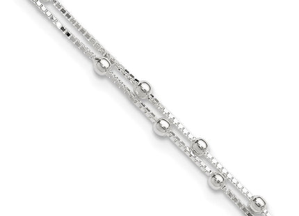 Sterling Silver Polished Beaded 2-strand Plus ext. Anklet (Style QG4196-9)