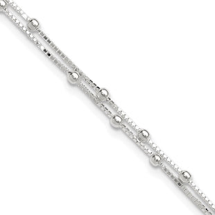 Sterling Silver Polished Beaded 2-strand Plus ext. Anklet (Style QG4196-9)
