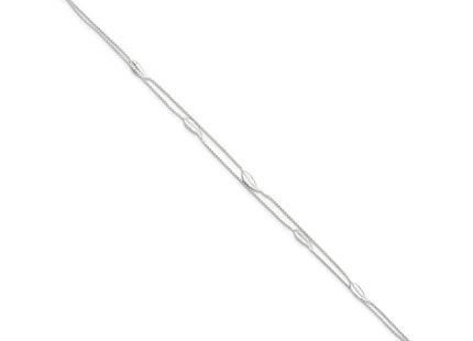Sterling Silver Polished 2-Strand Feather 10in Plus 1in Ext Anklet