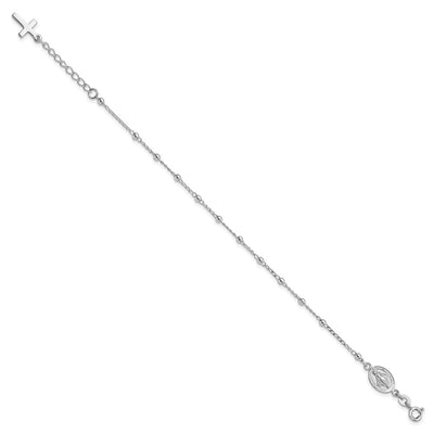 Sterling Silver Rhod-pltd Miraculous Medal/Cross w/1in ext. Bracelet