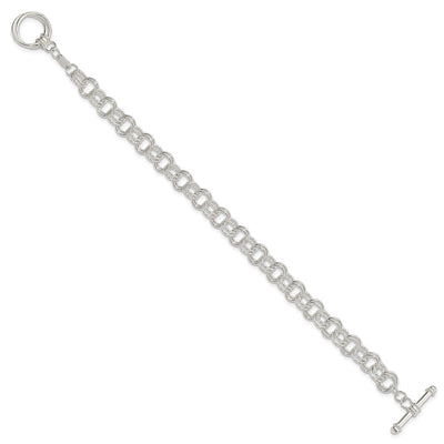 Sterling Silver Polished Fancy Link Toggle Charm Bracelet