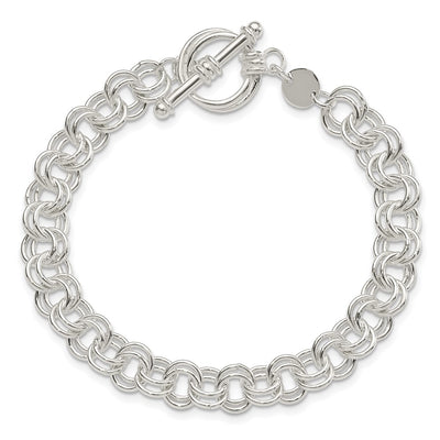 Sterling Silver Polished Fancy Link Toggle Charm Bracelet