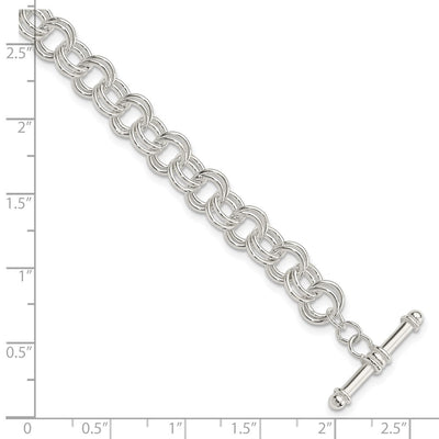 Sterling Silver Polished Fancy Link Toggle Charm Bracelet