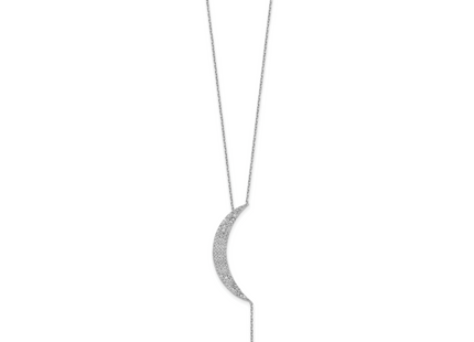 Sterling Silver Rhod-plated CZ Moon and Star w/2in ext. Necklace