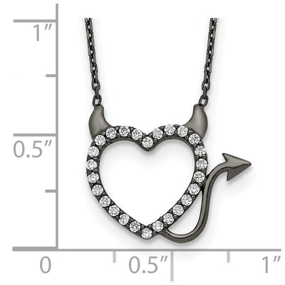 Sterling Silver Black Ruthenium Plated Devil Heart CZ Necklace