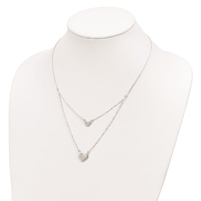 Sterling Silver Polished 2-Strand Heart Dangle Necklace