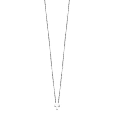 Sterling Silver Rhodium-plated w/2in ext. Polished Cross Necklace