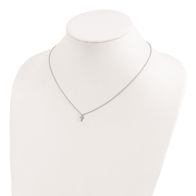 Sterling Silver Rhodium-plated w/2in ext. Polished Cross Necklace
