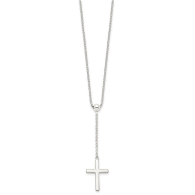 Sterling Silver Polished Cross Adjusts up to Necklace