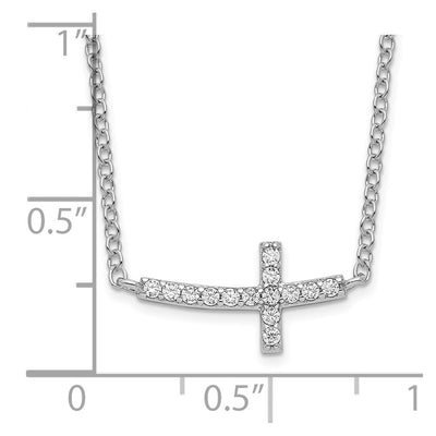 Sterling Silver Rhodium-plated CZ Sideways Cross Necklace with extension