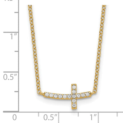 Sterling Silver Gold-tone CZ Sideways Cross w/ ext Necklace