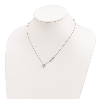Sterling Silver Rhodium-plated FAITH w/Cross Necklace