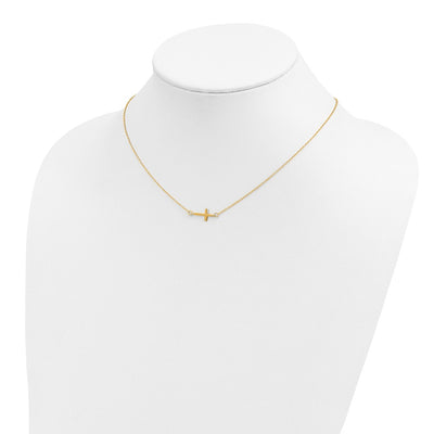Sterling Silver Gold-tone w/ 2in ext. Sideways Cross Necklace