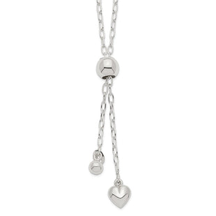 Sterling Silver Long Cable Link Heart Adjustable Necklace (Style QG4549-36)