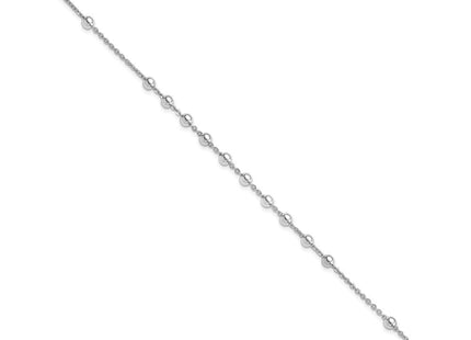 Sterling Silver Rhodium Plated Polished Beaded Cross Bracelet (Style QG4569-7)