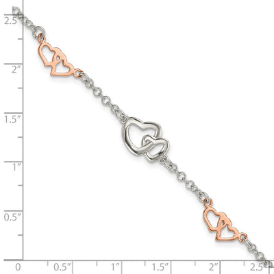 Sterling Silver Rose Gold-plated Polished Heart Bracelet