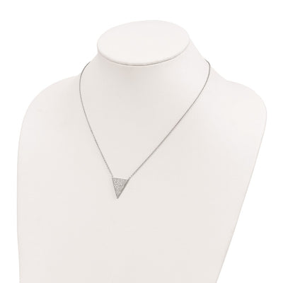 Sterling Silver Rhodium-plated CZ Triangle Dangle Necklace