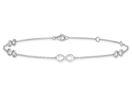 Sterling Silver Rhodium-plated Infinity 10in Plus 2in ext Anklet (Style QG4721-9)