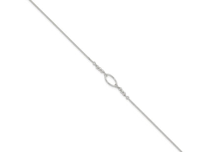 Sterling Silver Oval and Beaded 10in Plus 1in ext. Anklet (Style QG4723-9)